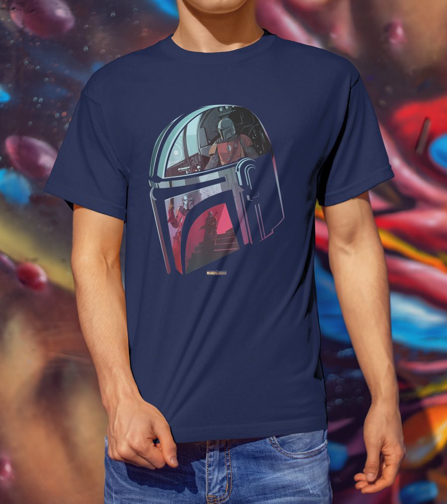 Star Wars The Mandalorian Helmet Spaceship Interior Stairs Scene T-Shirt