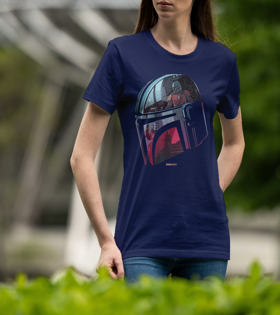 Star Wars The Mandalorian Helmet Spaceship Interior Stairs Scene T-Shirt