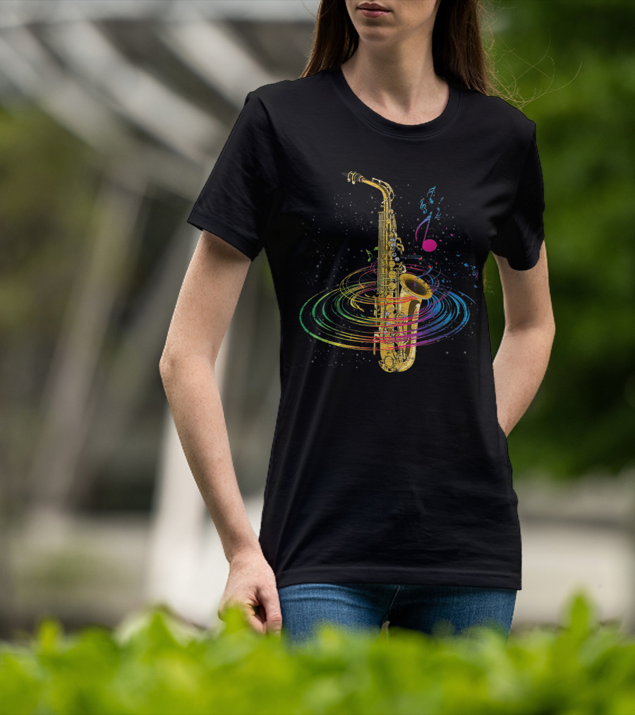 Music Notes Colorful Saxophone Vortex T-Shirt