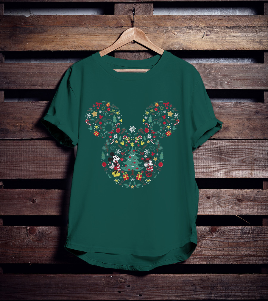 Disney Mickey And Minnie Christmas Tree Wreath Holiday Mashup T-Shirt