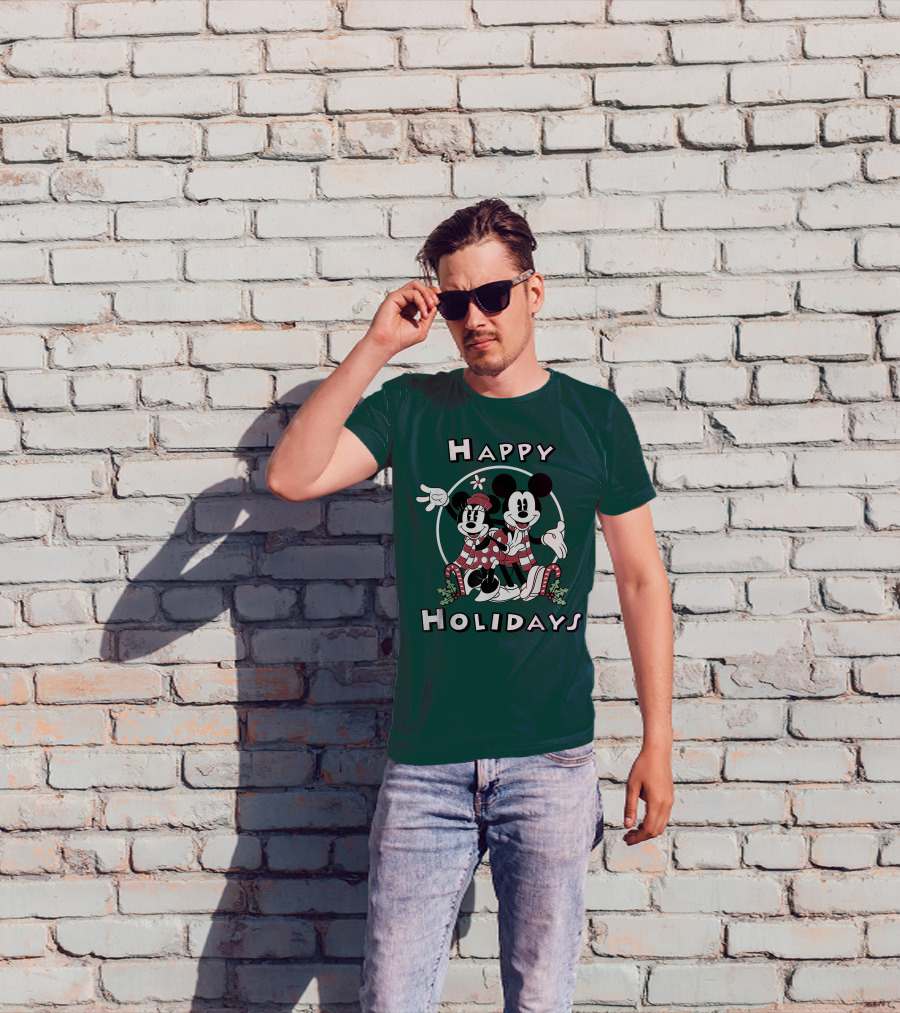 Disney Mickey And Minnie Mouse Happy Holidays Christmas Cheer T-Shirt