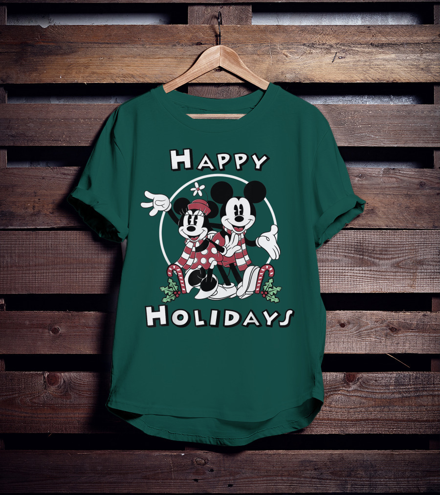 Disney Mickey And Minnie Mouse Happy Holidays Christmas Cheer T-Shirt