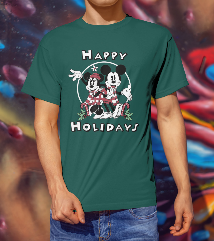 Disney Mickey And Minnie Mouse Happy Holidays Christmas Cheer T-Shirt