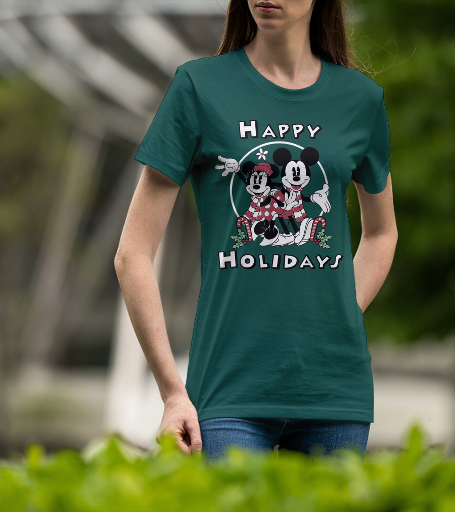 Disney Mickey And Minnie Mouse Happy Holidays Christmas Cheer T-Shirt