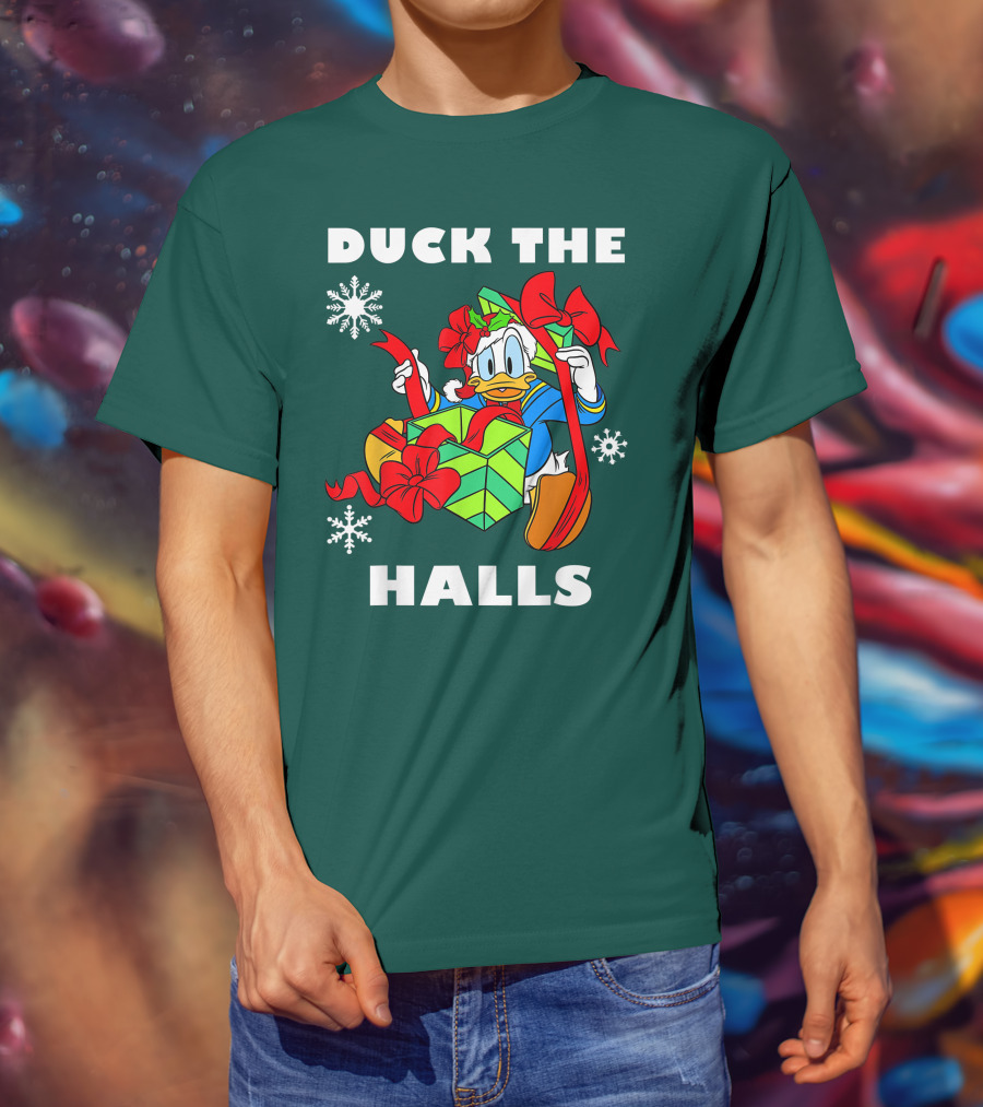 Disney Donald Duck The Halls Christmas Presents Snowflakes T-Shirt