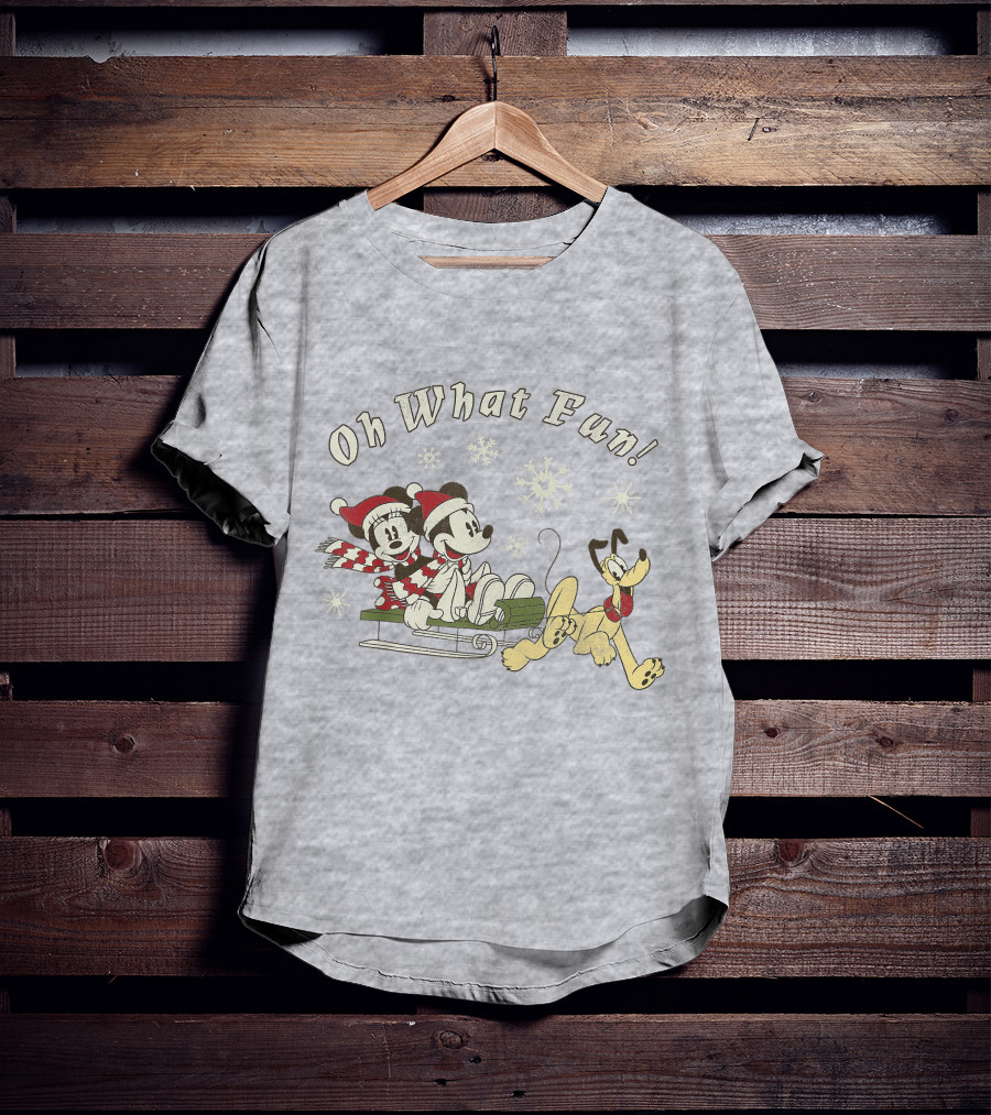 Oh What Fun Mickey Minnie Pluto Christmas Sled T-Shirt
