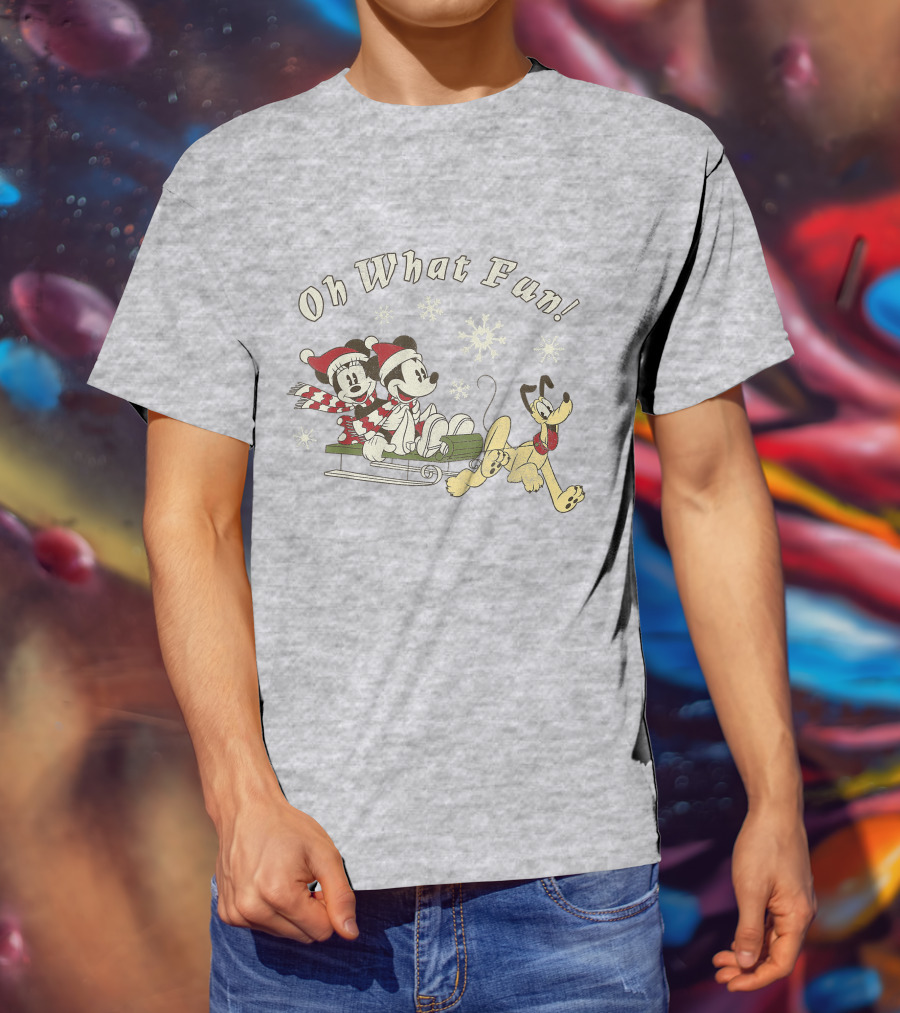 Oh What Fun Mickey Minnie Pluto Christmas Sled T-Shirt