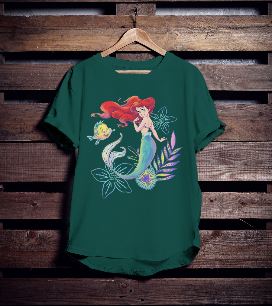 Disney The Little Mermaid Ariel Flounder Floral T-Shirt