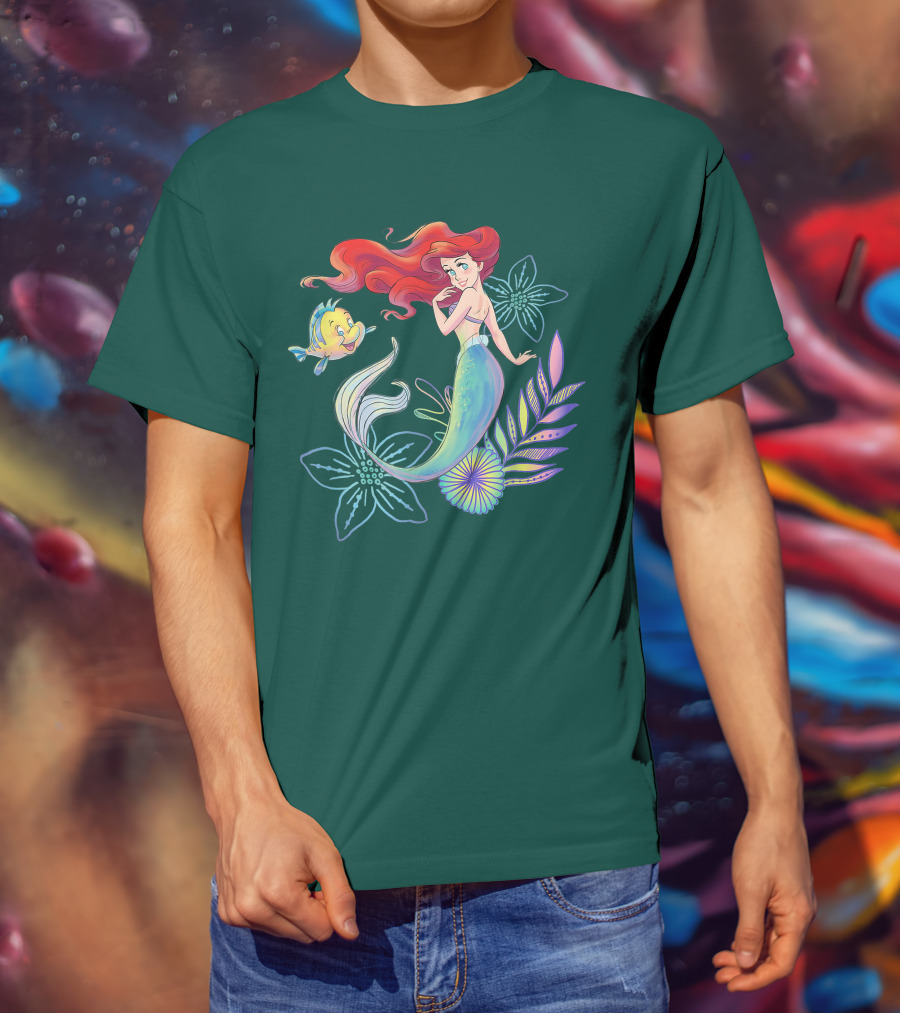 Disney The Little Mermaid Ariel Flounder Floral T-Shirt