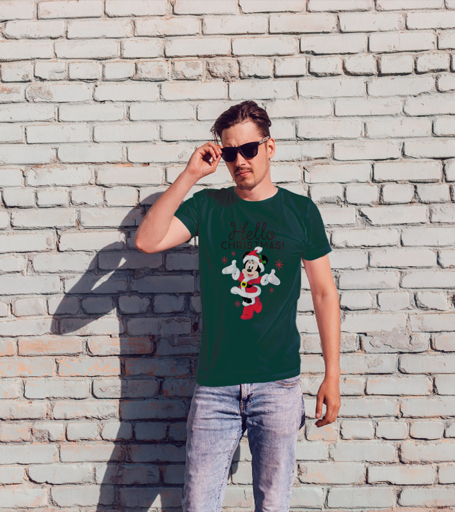 Disney Minnie Mouse Hello Christmas Holiday Santa T-Shirt