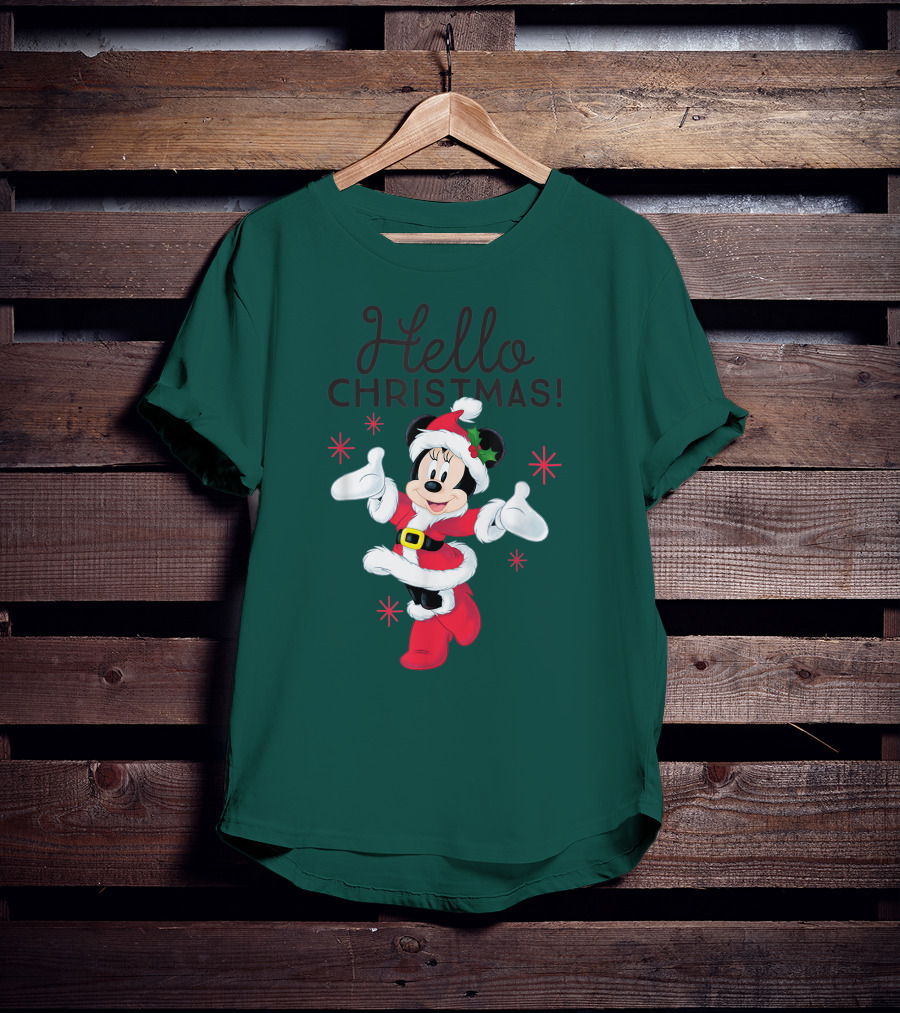 Disney Minnie Mouse Hello Christmas Holiday Santa T-Shirt