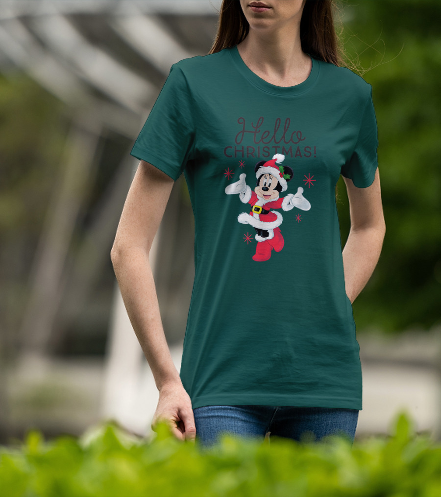 Disney Minnie Mouse Hello Christmas Holiday Santa T-Shirt