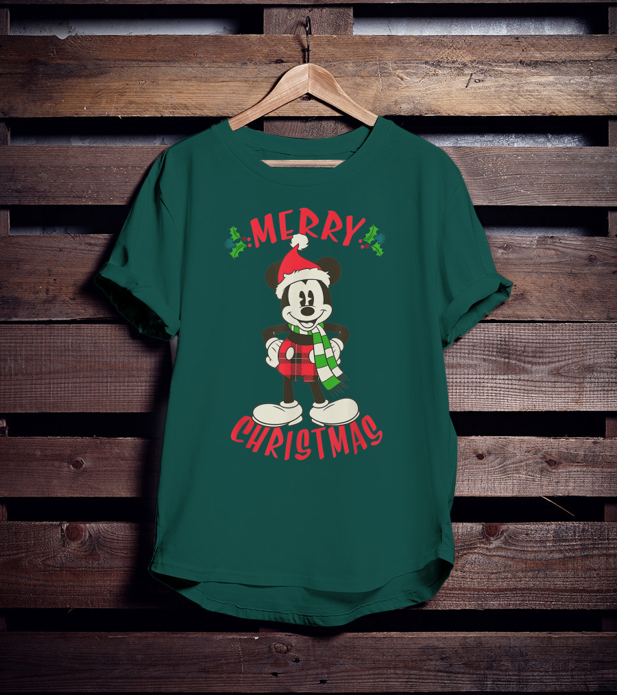 Disney Vintage Merry Christmas Mickey Mouse Holiday T-Shirt