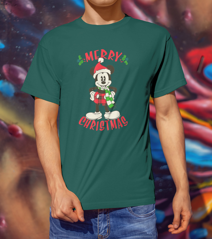 Disney Vintage Merry Christmas Mickey Mouse Holiday T-Shirt