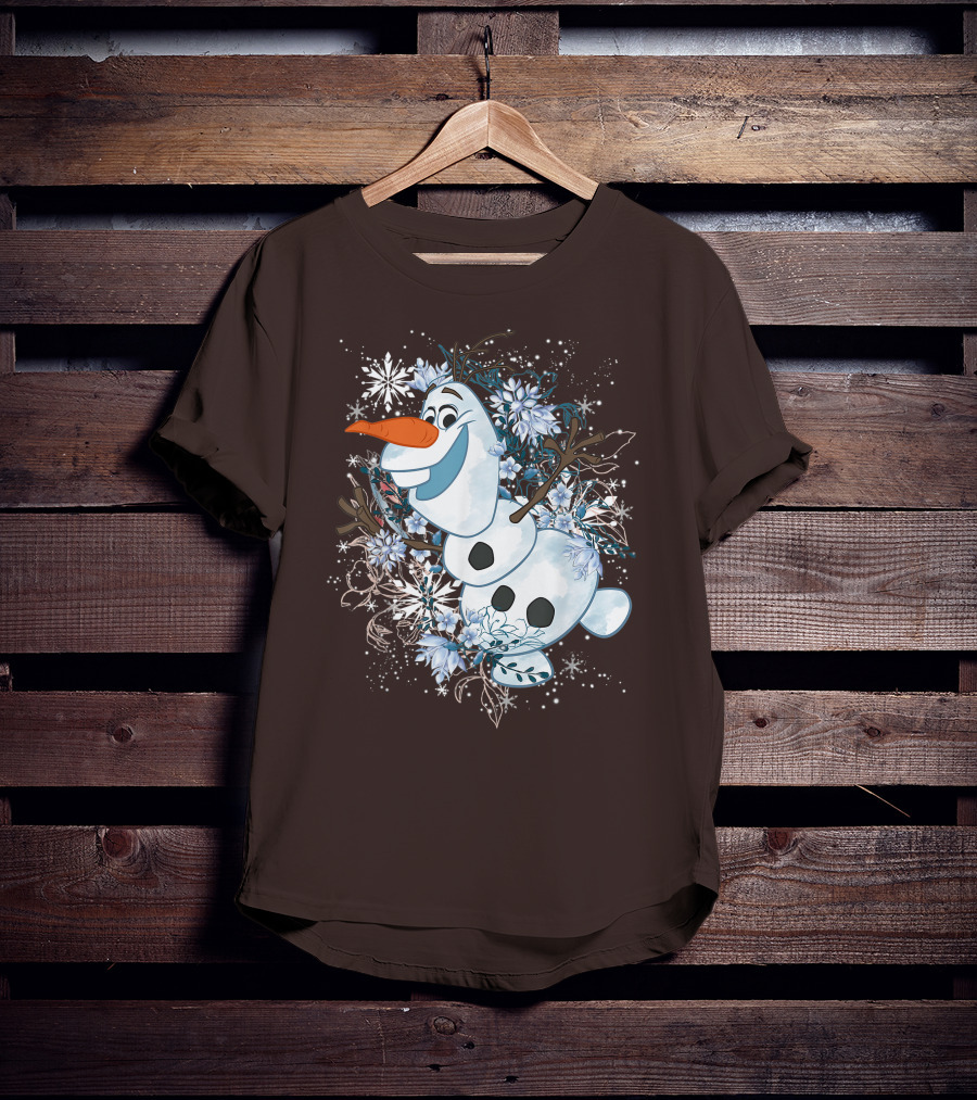 Olaf Dancing Surrounded By Snowflakes And Flowers From Disney Frozen T-Shirt