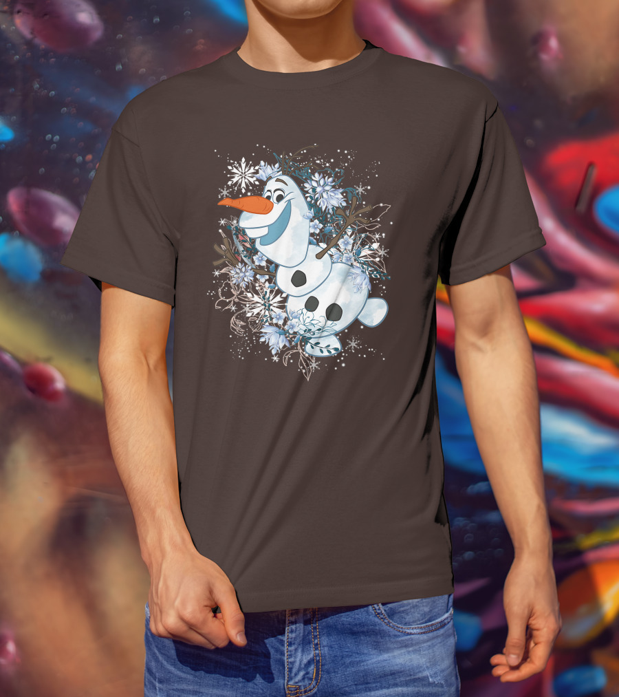 Olaf Dancing Surrounded By Snowflakes And Flowers From Disney Frozen T-Shirt