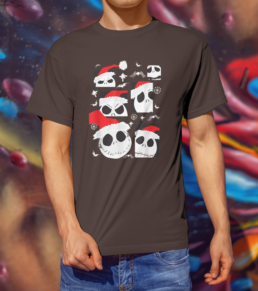 Nightmare Before Christmas Jack Skellington Faces Santa Hat Disney T-Shirt