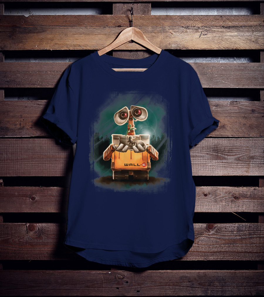 Wall E Holding Plant In Shoe On Starry Night Background Disney Pixar T-Shirt