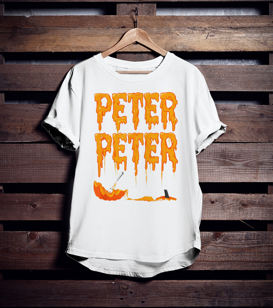 Peter Peter Pumpkin Eater Dripping Orange Text With Fork In Pumpkin T-Shirt