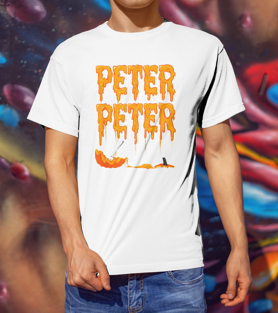 Peter Peter Pumpkin Eater Dripping Orange Text With Fork In Pumpkin T-Shirt