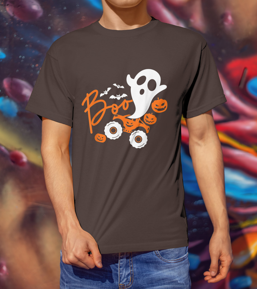 Boo Ghost Monster Truck Halloween Pumpkin Bats T-Shirt
