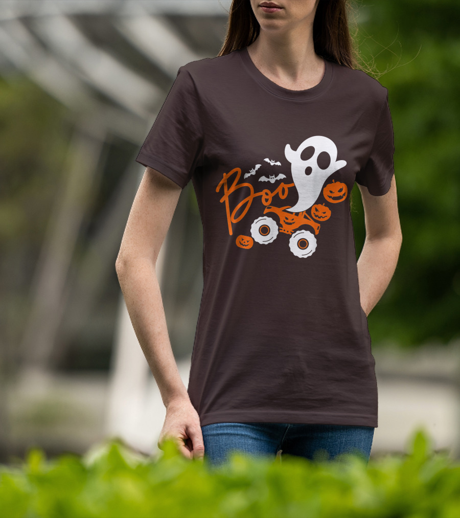 Boo Ghost Monster Truck Halloween Pumpkin Bats T-Shirt