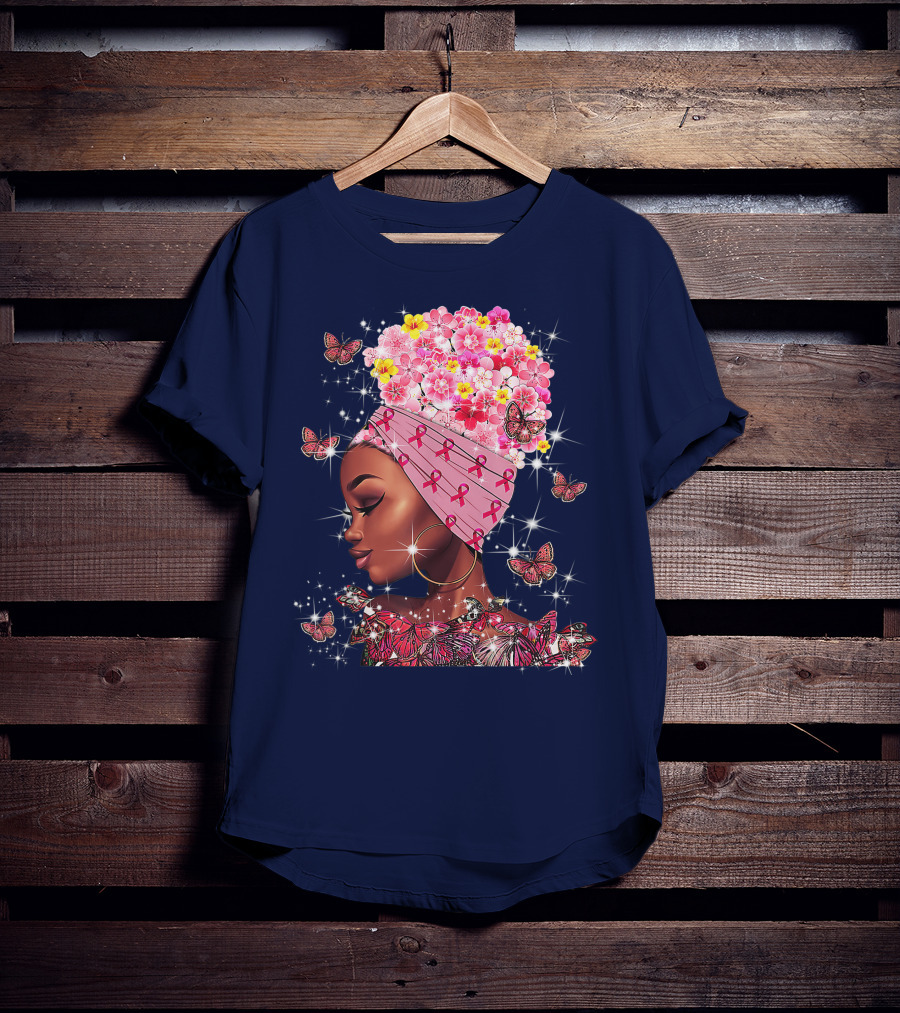 In October We Wear Pink Black Flowers Butterflies Ribbons T-Shirt