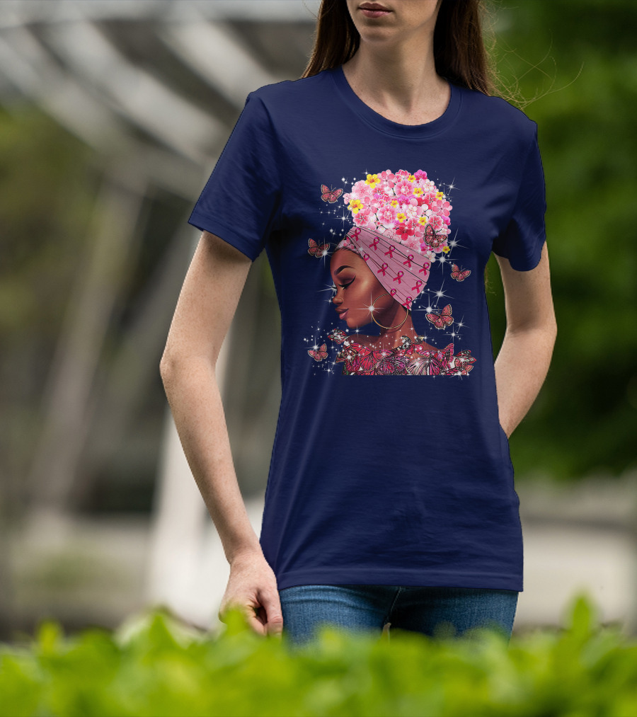 In October We Wear Pink Black Flowers Butterflies Ribbons T-Shirt