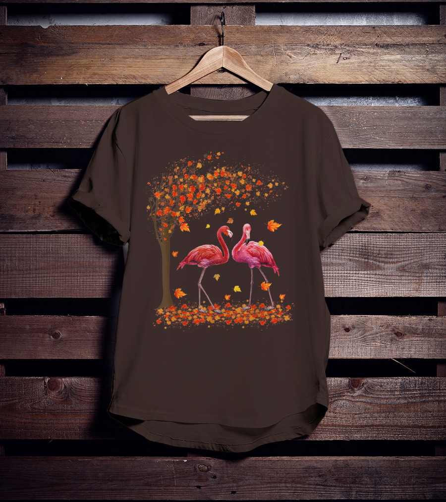 It's Fall Y'all Flamingo Autumn Leaves And Pink Flamingos T-Shirt