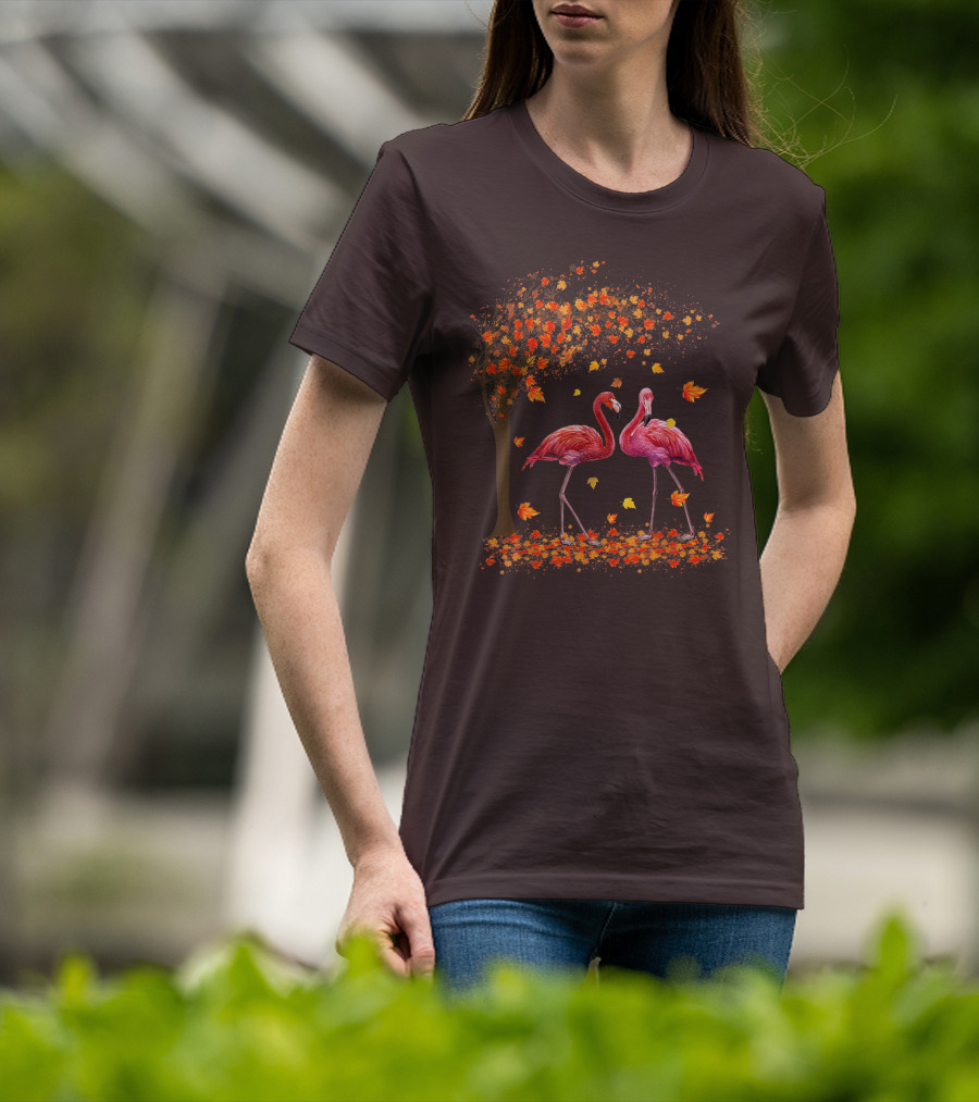 It's Fall Y'all Flamingo Autumn Leaves And Pink Flamingos T-Shirt