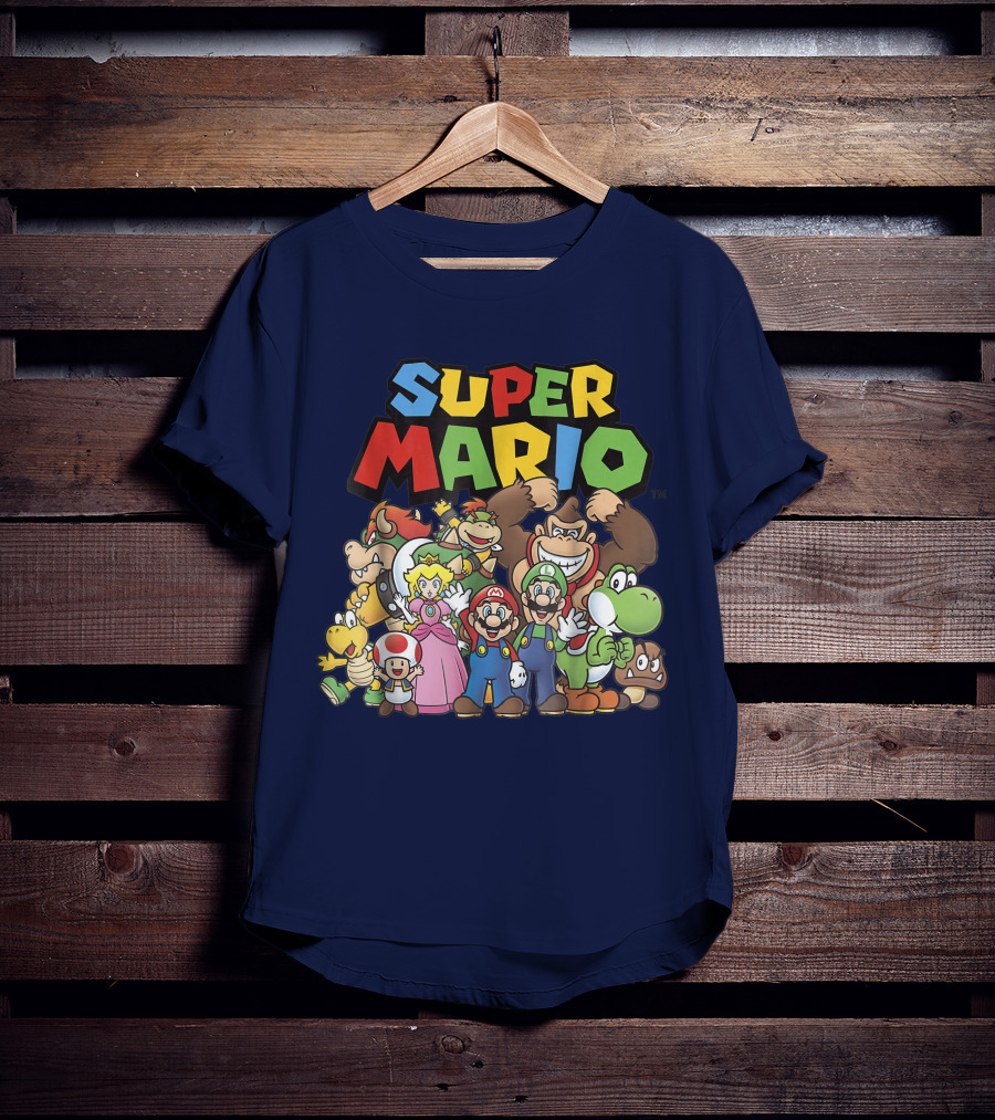 Super Mario Funny Full Cast Group Characters Bowser Donkey Kong Yoshi Luigi Princess Peach Toad T-Shirt
