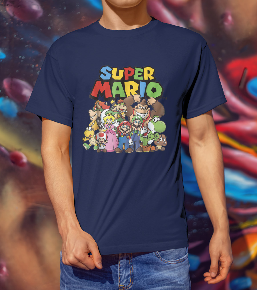 Super Mario Funny Full Cast Group Characters Bowser Donkey Kong Yoshi Luigi Princess Peach Toad T-Shirt