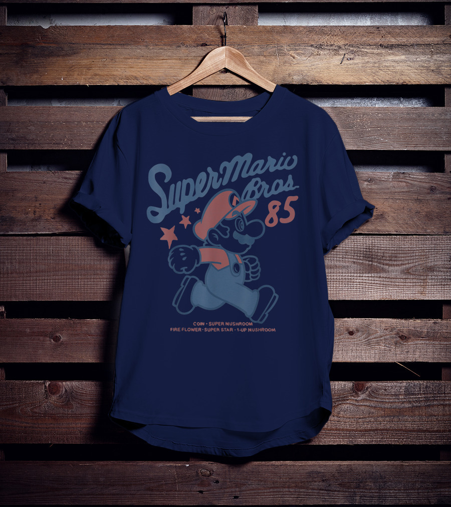 Super Mario Bros 85 Coin Super Mushroom Fire Flower Super Star 1-Up Mushroom T-Shirt