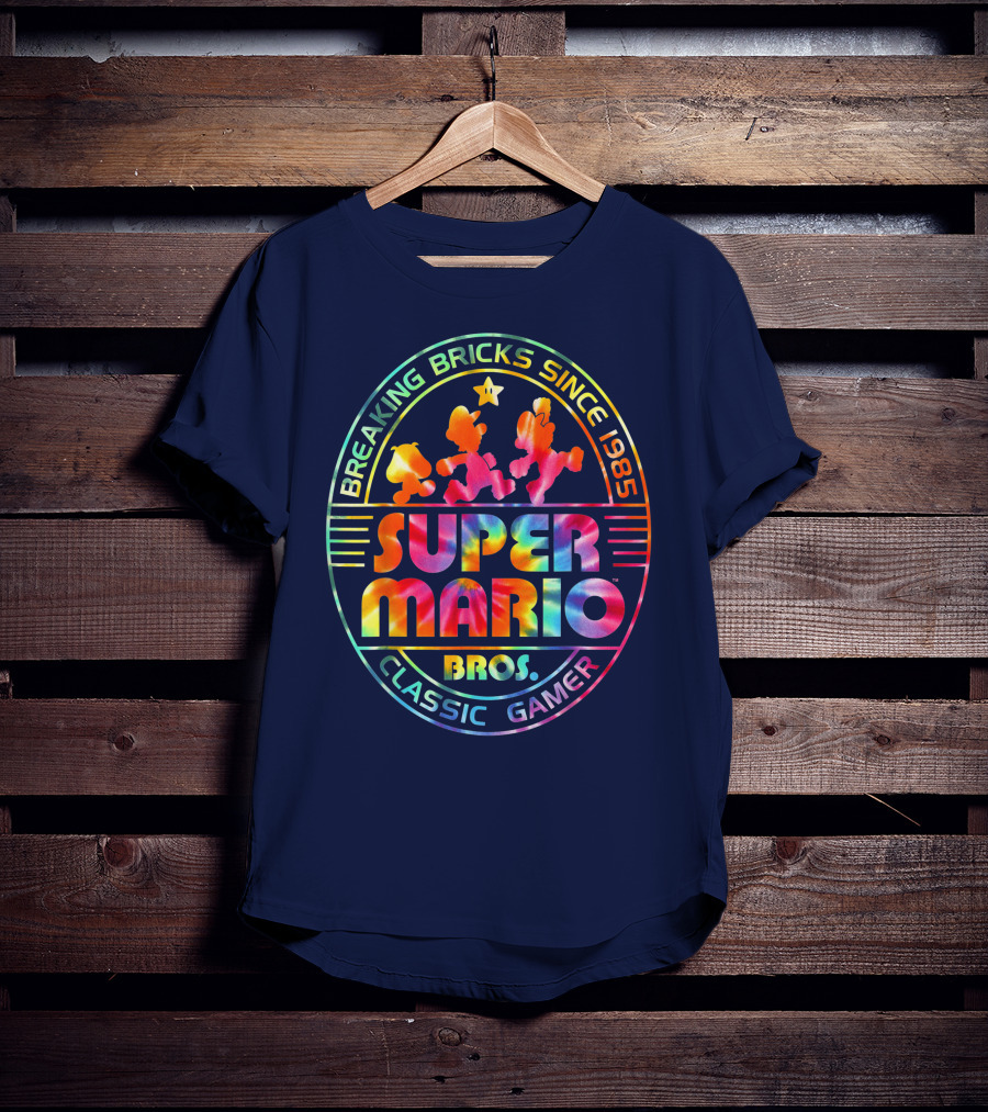 Breaking Bricks Since 1985 Super Mario Bros Classic Gamer Tie Dye T-Shirt