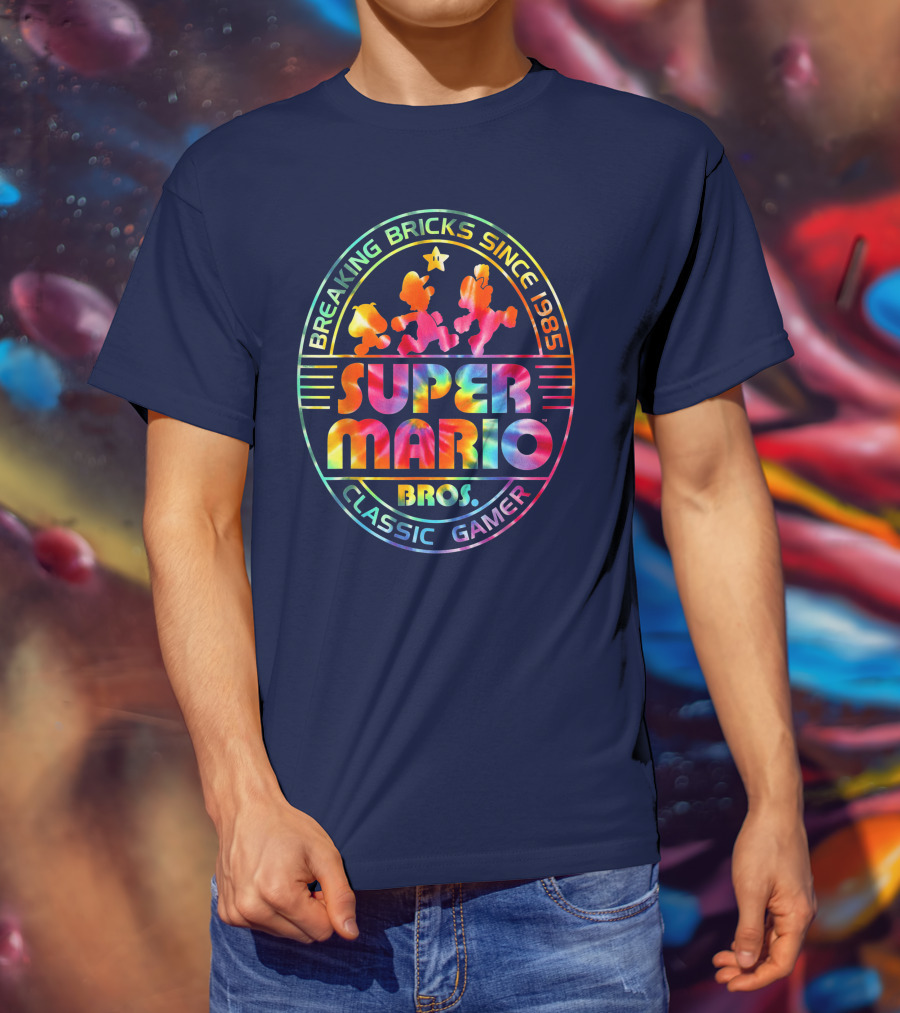Breaking Bricks Since 1985 Super Mario Bros Classic Gamer Tie Dye T-Shirt