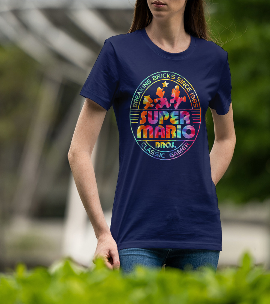 Breaking Bricks Since 1985 Super Mario Bros Classic Gamer Tie Dye T-Shirt