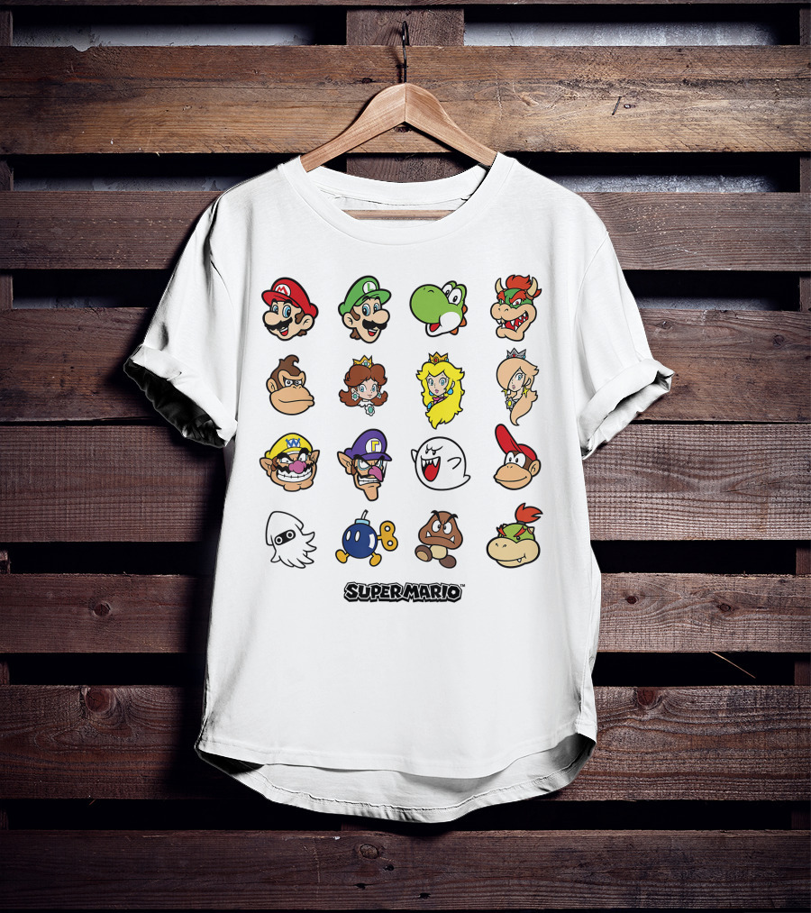 Super Mario Luigi Yoshi Bowser Peach Daisy Wario Waluigi Boo Donkey Kong Nintendo Characters T-Shirt