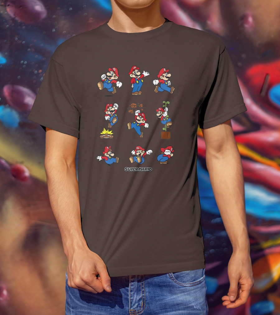 Super Mario All The Moves Funny Action Series T-Shirt