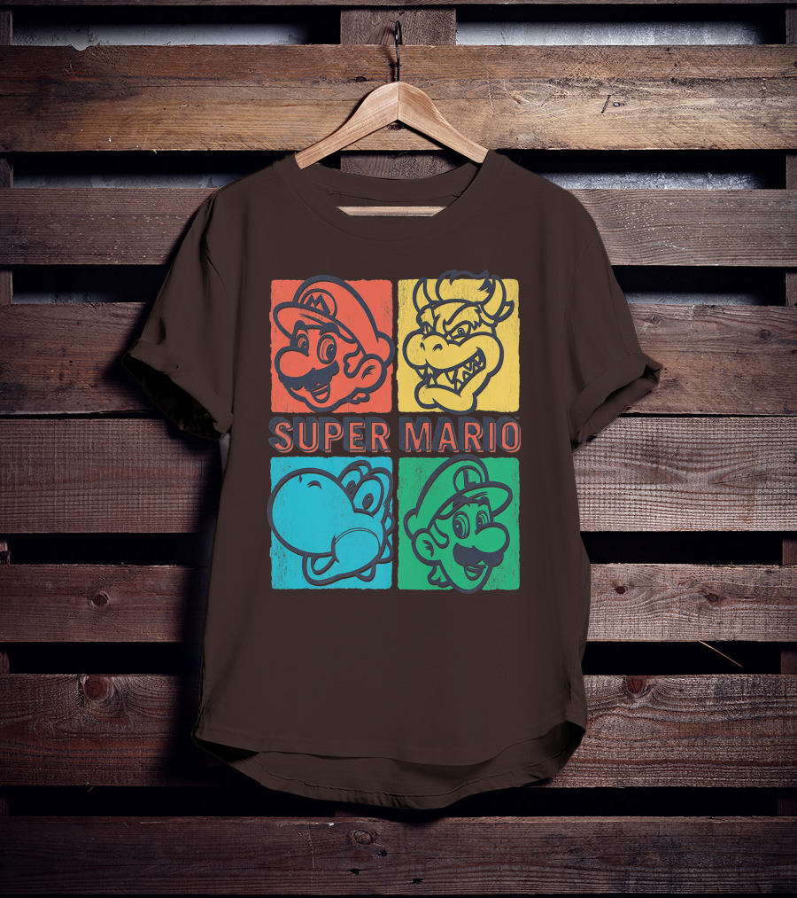 Super Mario Bowser Yoshi Luigi Distressed Square Group Shot T-Shirt