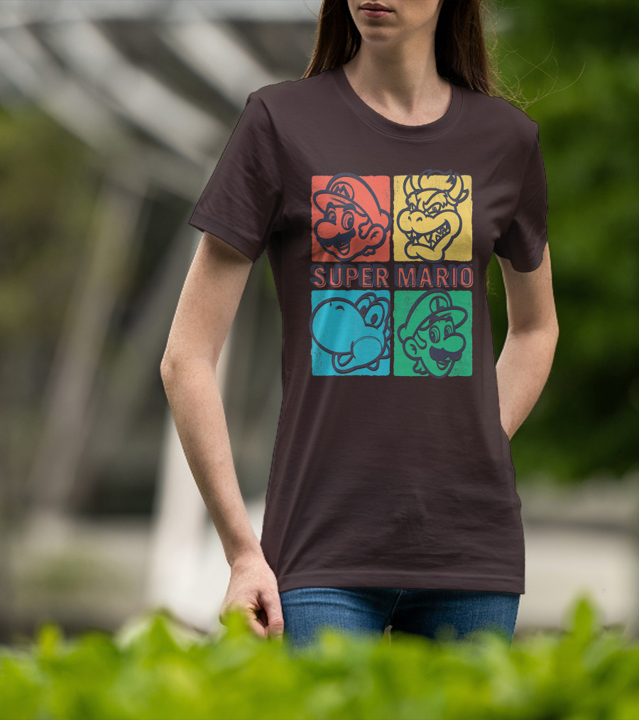 Super Mario Bowser Yoshi Luigi Distressed Square Group Shot T-Shirt