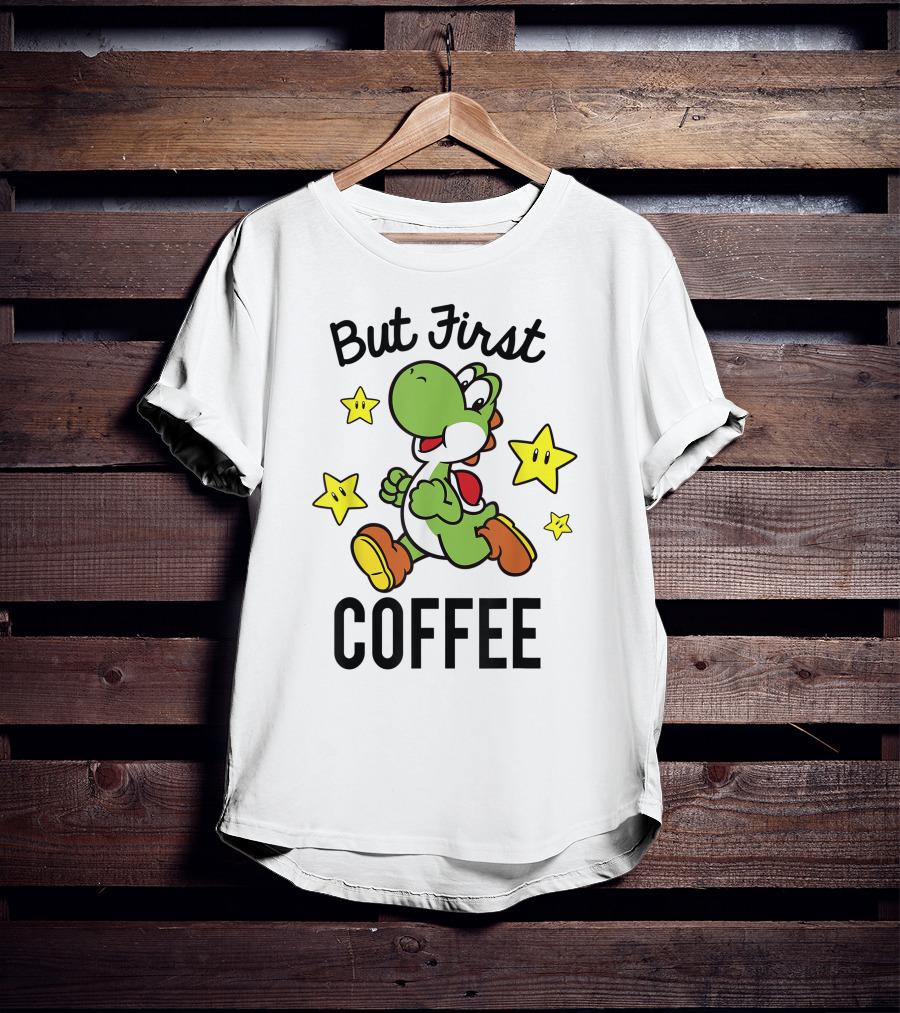But First Coffee Funny Super Mario Yoshi Stars T-Shirt