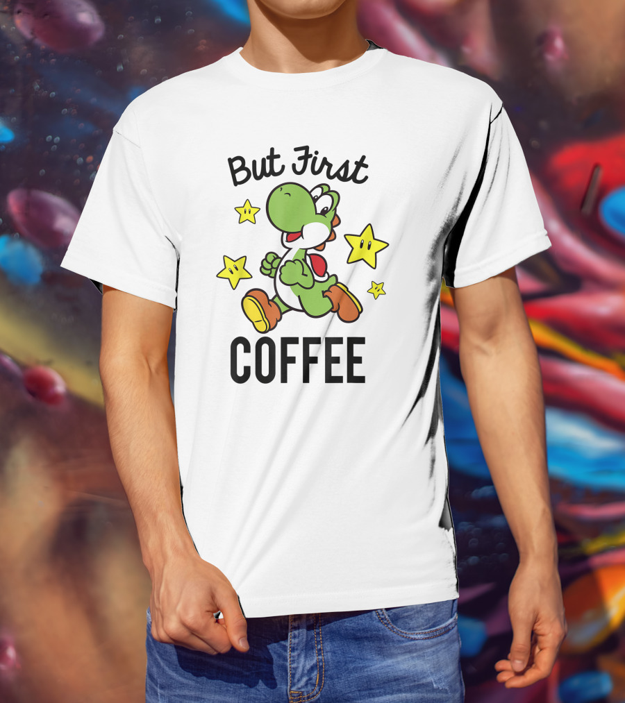 But First Coffee Funny Super Mario Yoshi Stars T-Shirt