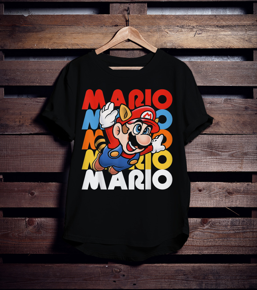 Funny Super Mario Retro Raccoon Flying Mario Repeat T-Shirt