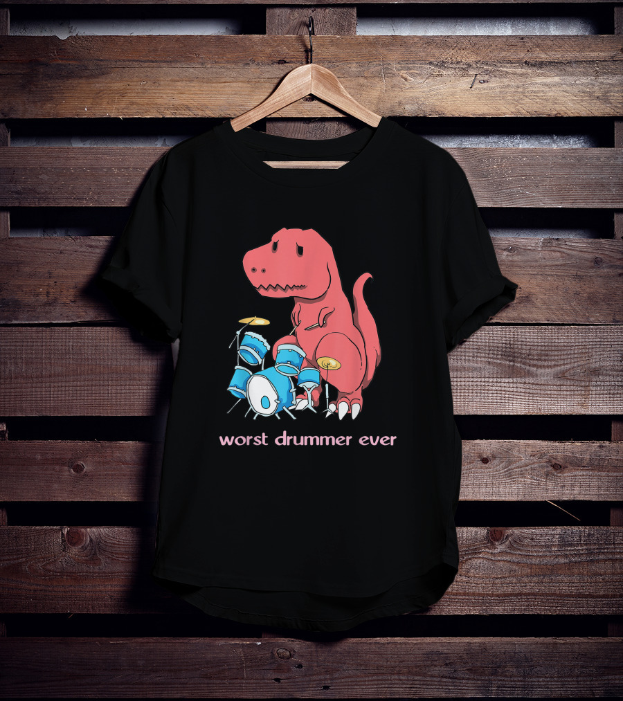 Worst Drummer Ever Dinosaur Rex Playing Drums T-Shirt