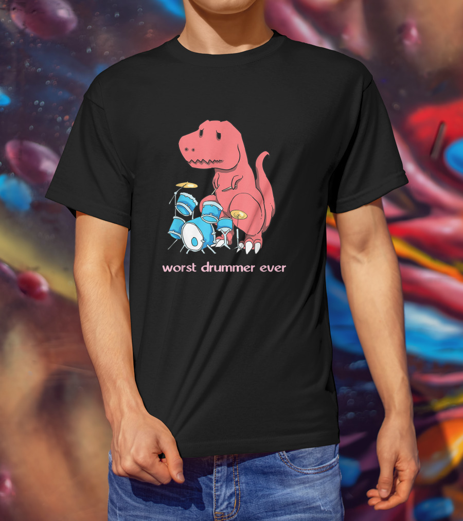 Worst Drummer Ever Dinosaur Rex Playing Drums T-Shirt