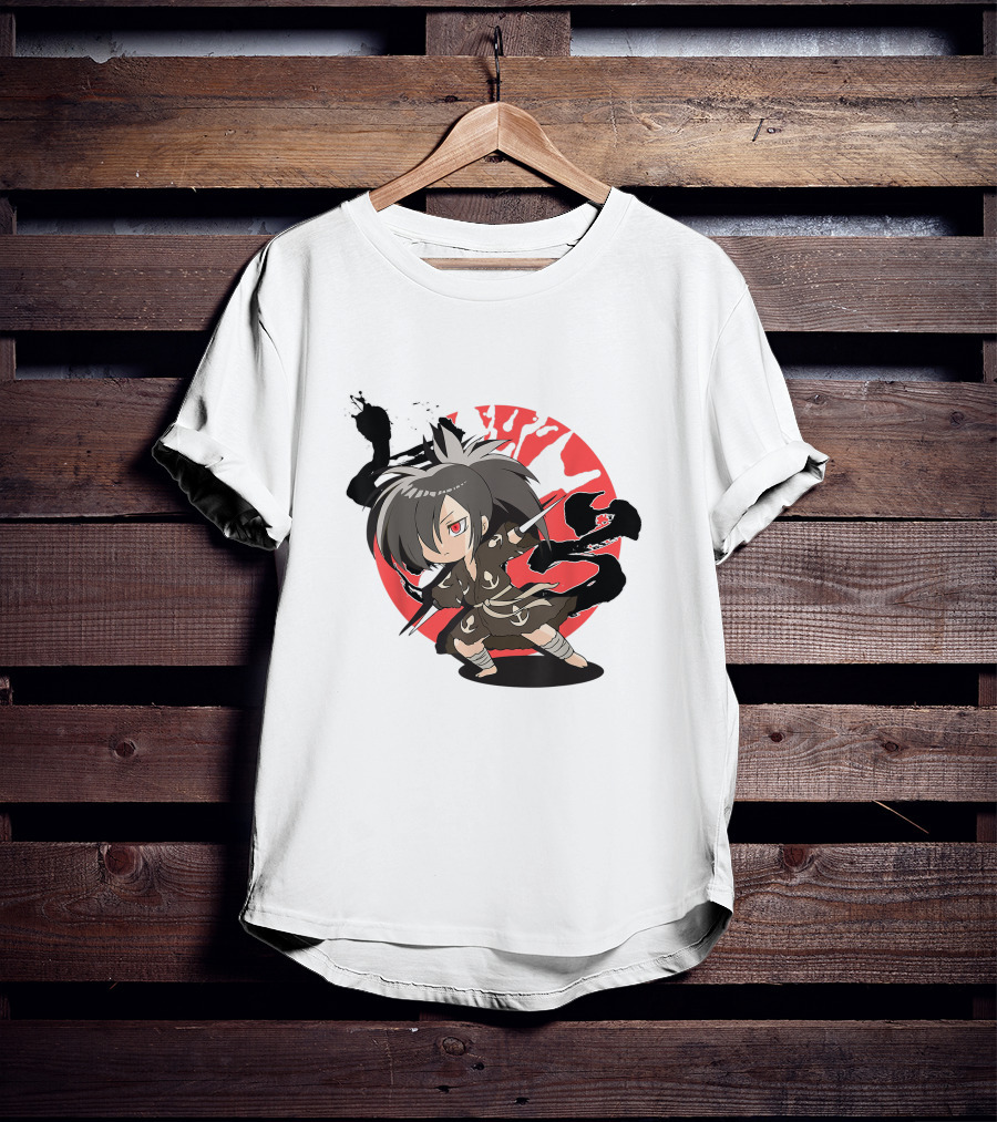 Dororo Hyakkimaru Chibi Samurai Red Sunburst Anime T-Shirt