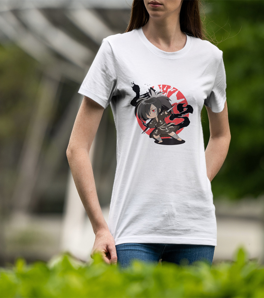Dororo Hyakkimaru Chibi Samurai Red Sunburst Anime T-Shirt