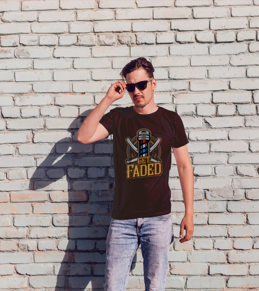 Get Faded Barber Pole Straight Razor T-Shirt