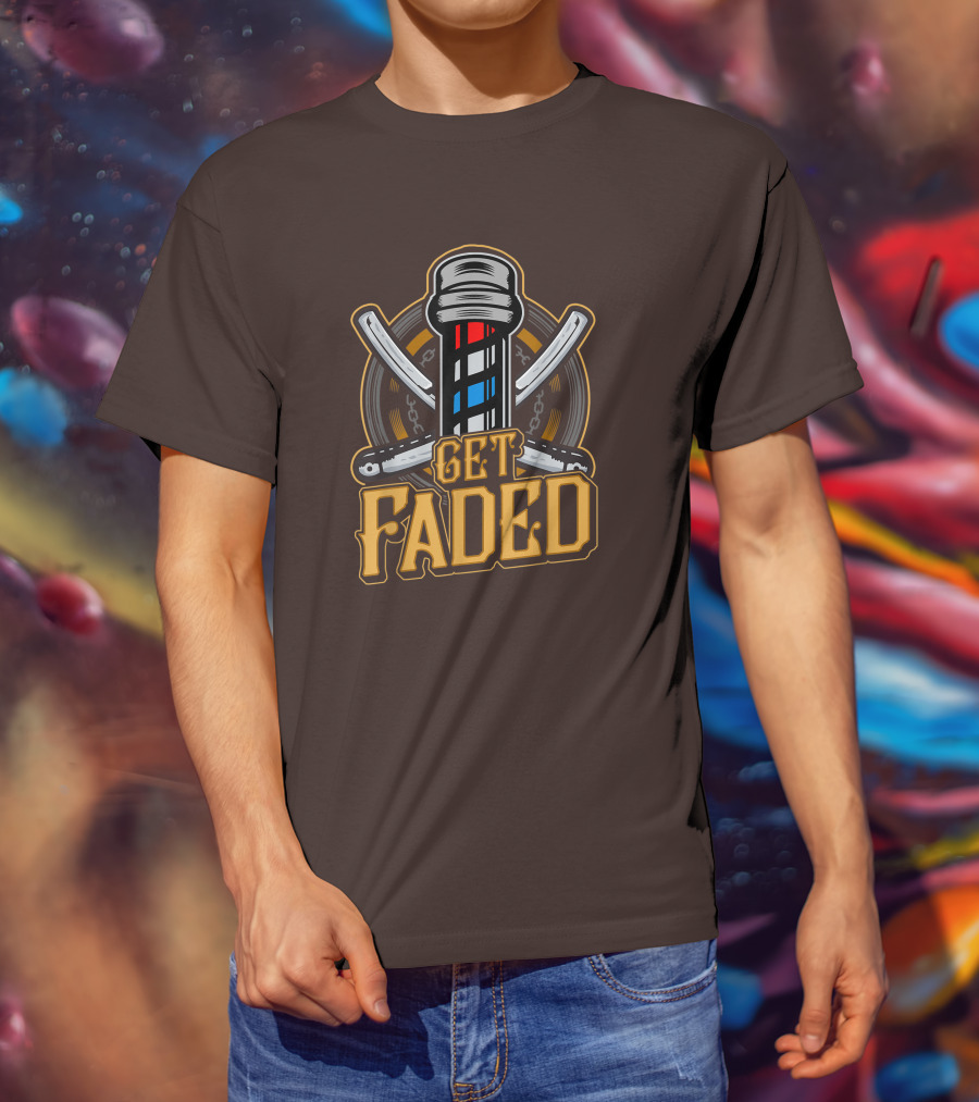 Get Faded Barber Pole Straight Razor T-Shirt