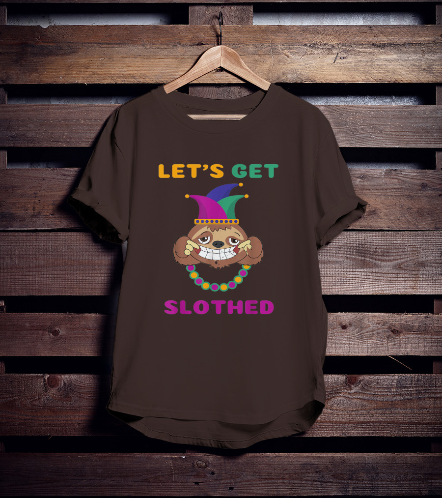 Let's Get Slothed Funny Sloth Mardi Gras Jester Beads T-Shirt